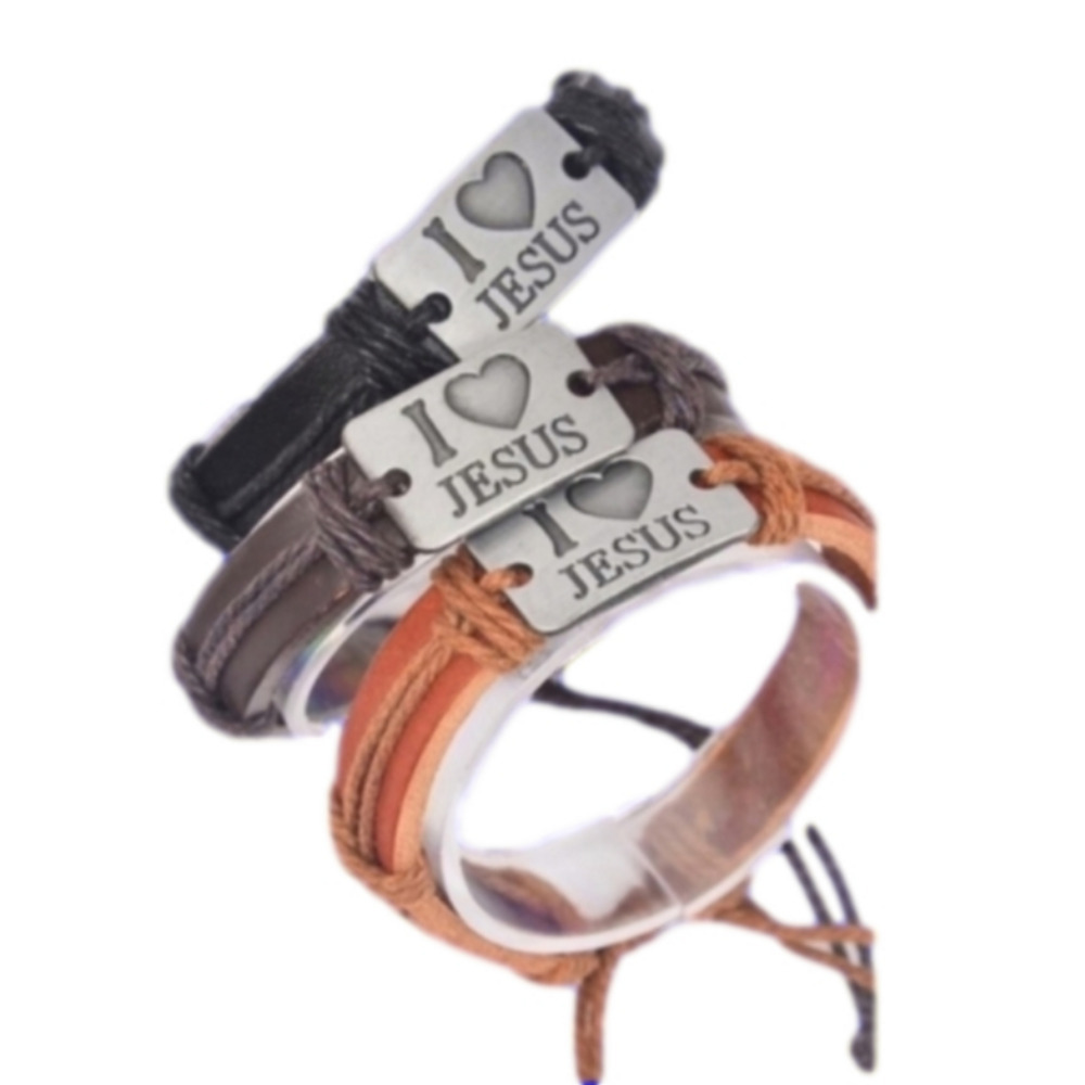 Brown Real Leather ✝️ I Love 😍 Jesus ✝️ Bracelets🙏 Adjustable Unisex Easter🎁